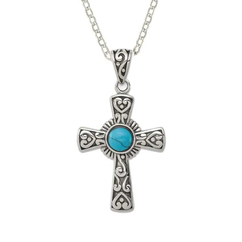 Curata 925 Sterling Silver 18" 20mmx32mm Oxidized Artisan Turquoise Cross Necklace sold by Zulily