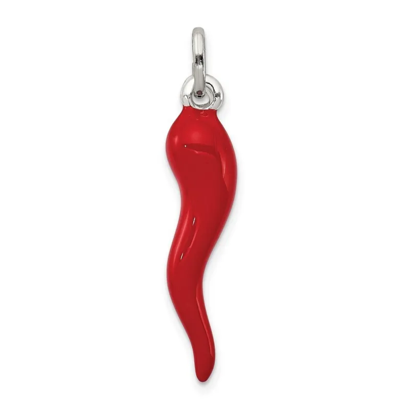 Curata 925 Sterling Silver 18" 33x7mm Red Enamel Italian Horn Pendant Necklace sold by Zulily