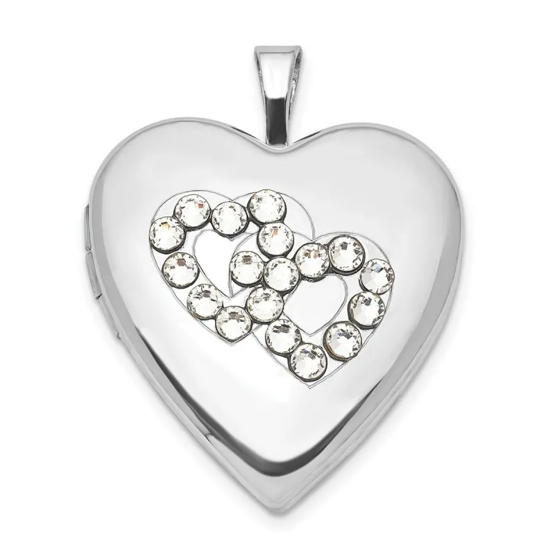 Curata 925 Sterling Silver 18" 25x19.5mm Crystal Double Hearts Photo Locket Necklace made by Zulily