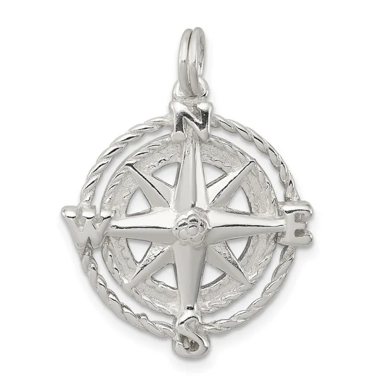 Curata 925 Sterling Silver 18" 20mm Compass Charm Pendant Necklace sold by Zulily