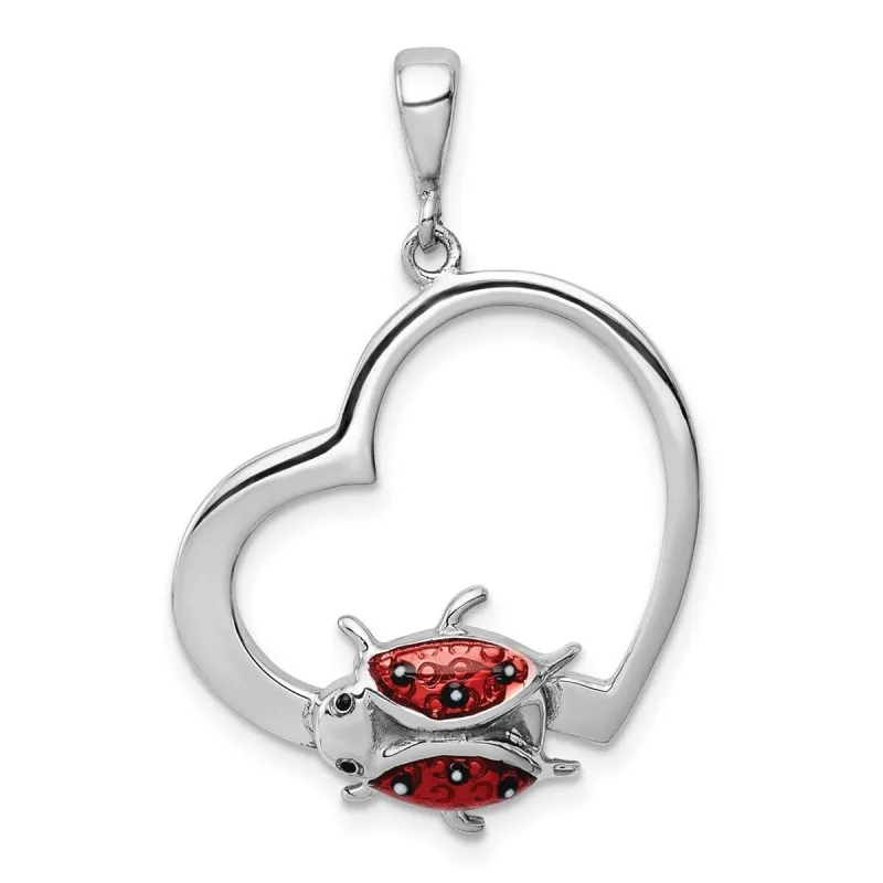 Curata 925 Sterling Silver 18"Redd Enalmel Ladybug in Heart Pendant Necklace sold by Zulily