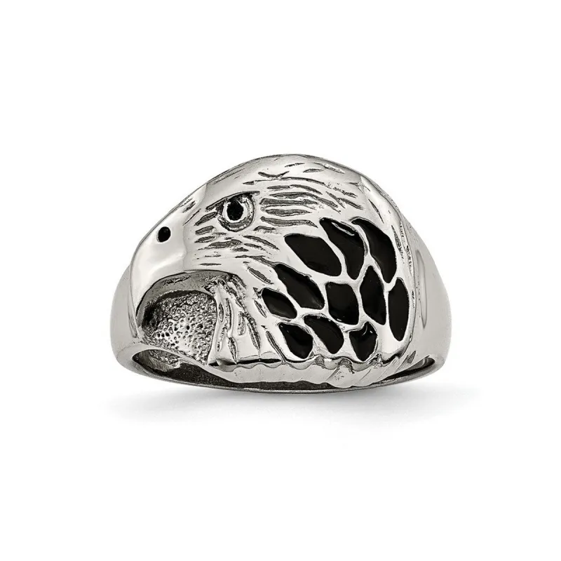 Curata Stainless Steel Mens 15.2mm Black Enameled Eagle Ring sold by Zulily