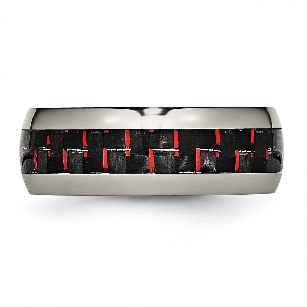 Curata Titanium Mens Polished 8mm Black/Red Carbon Fiber Inlay Wedding Ring sold by Zulily product image thumbnail 4