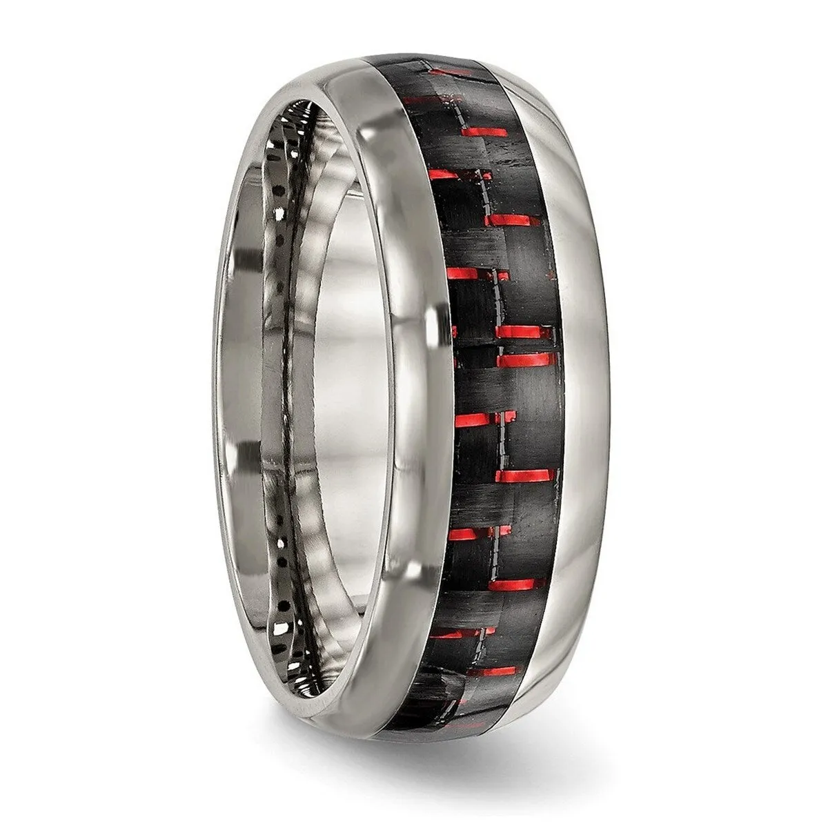 Curata Titanium Mens Polished 8mm Black/Red Carbon Fiber Inlay Wedding Ring sold by Zulily product image thumbnail 5