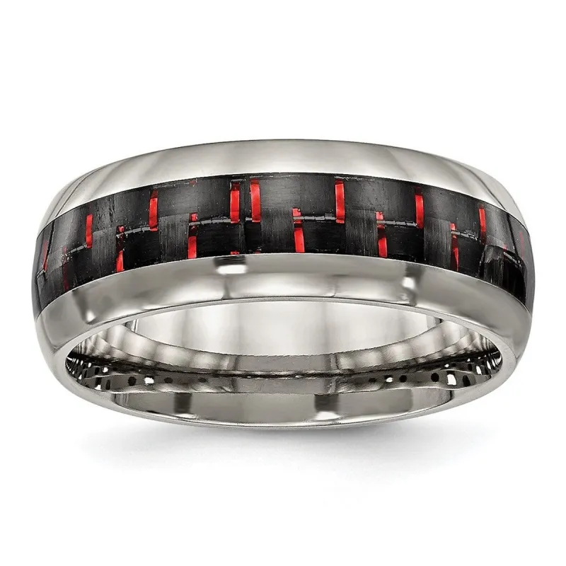 Curata Titanium Mens Polished 8mm Black/Red Carbon Fiber Inlay Wedding Ring sold by Zulily