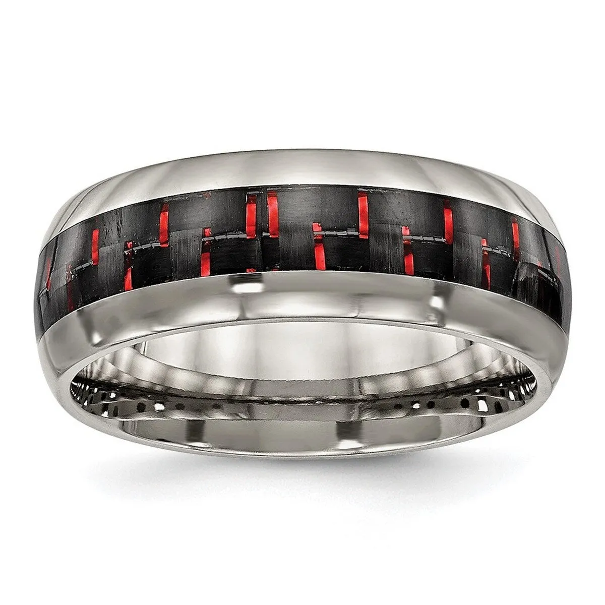 Curata Titanium Mens Polished 8mm Black/Red Carbon Fiber Inlay Wedding Ring sold by Zulily