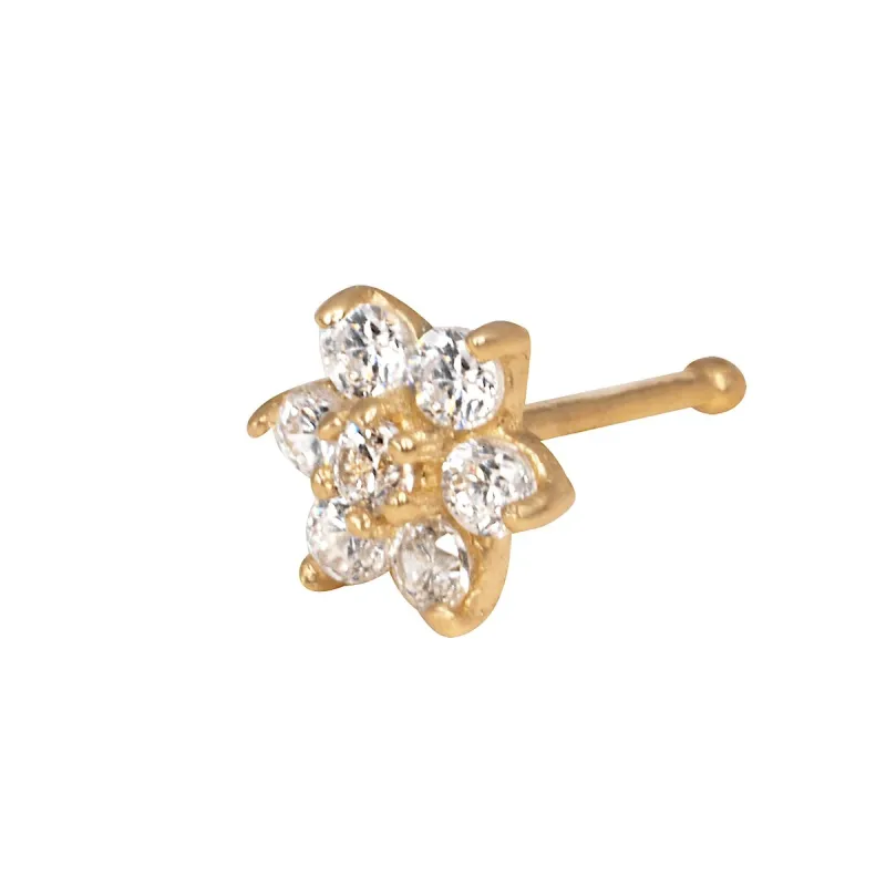 Curata 14k Gold CZ Flower Nose Ring - 4mm 20g Nose Stud sold by Zulily