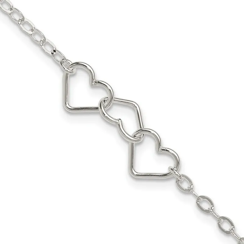 Curata 925 Sterling Silver 9" or 10" Solid Triple Intertwined Hearts Anklet for Women sold by Zulily