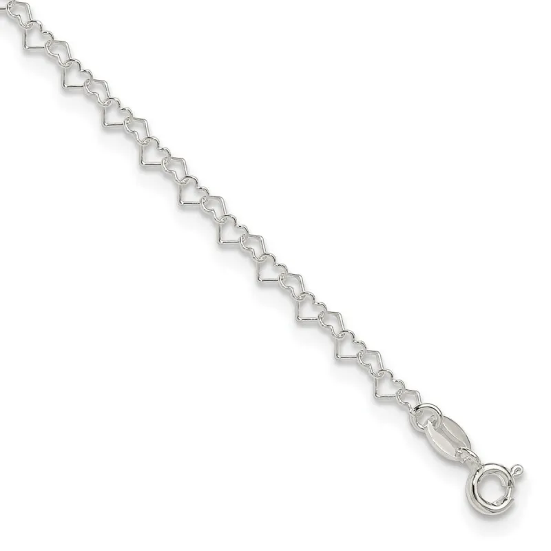 Curata 925 Sterling Silver 9" or 10" 3.5mm Heart Chain Anklet for Women sold by Zulily