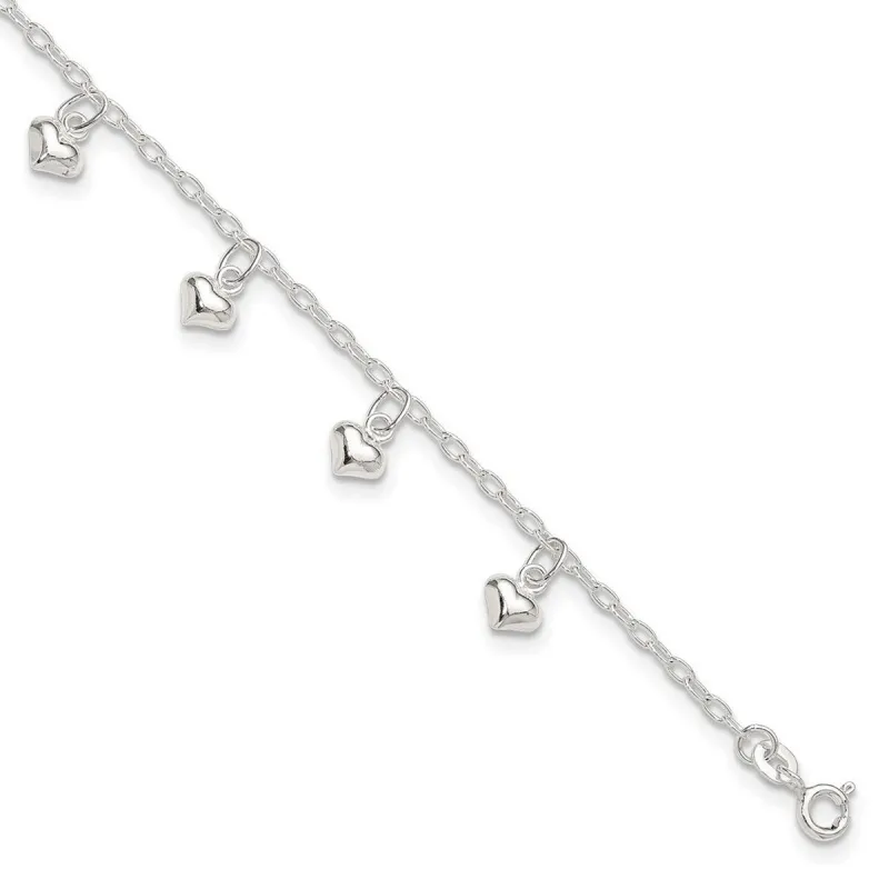 Curata 925 Sterling Silver 9" Puffed Heart Anklet for Women sold by Zulily