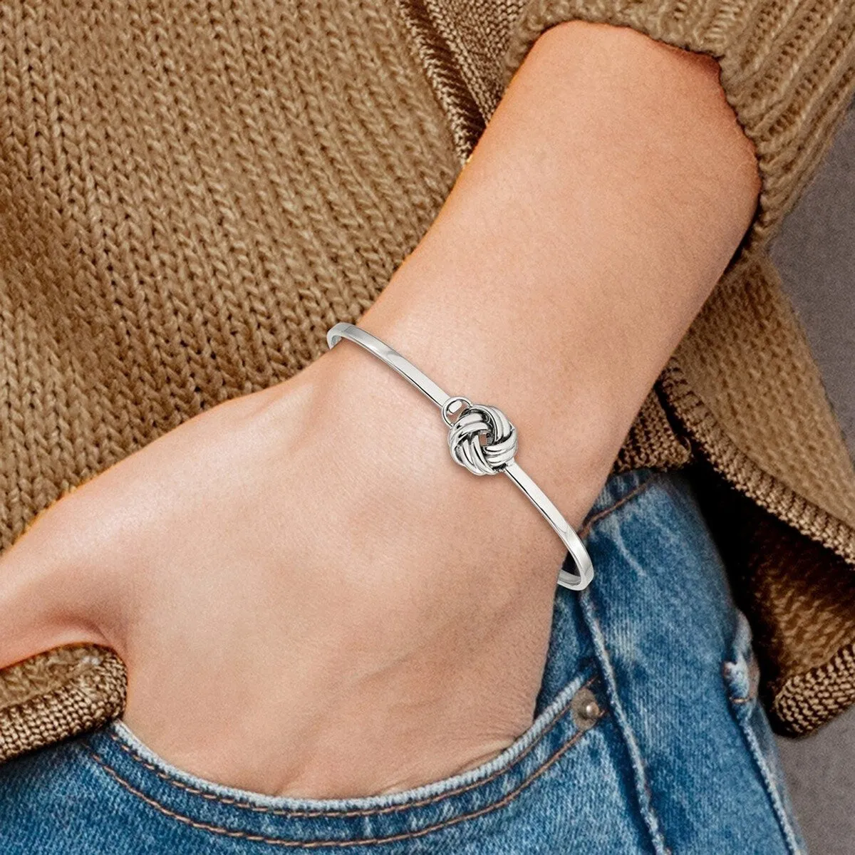Curata Stainless Steel Polished Hook Love Knot Bangle Bracelet sold by Zulily product image thumbnail 4