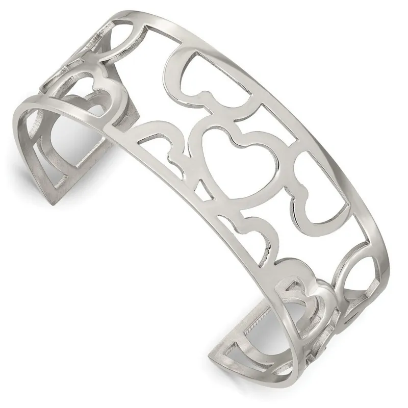Curata Stainless Steel Polished 24mm Cut out Hearts Cuff Bracelet sold by Zulily
