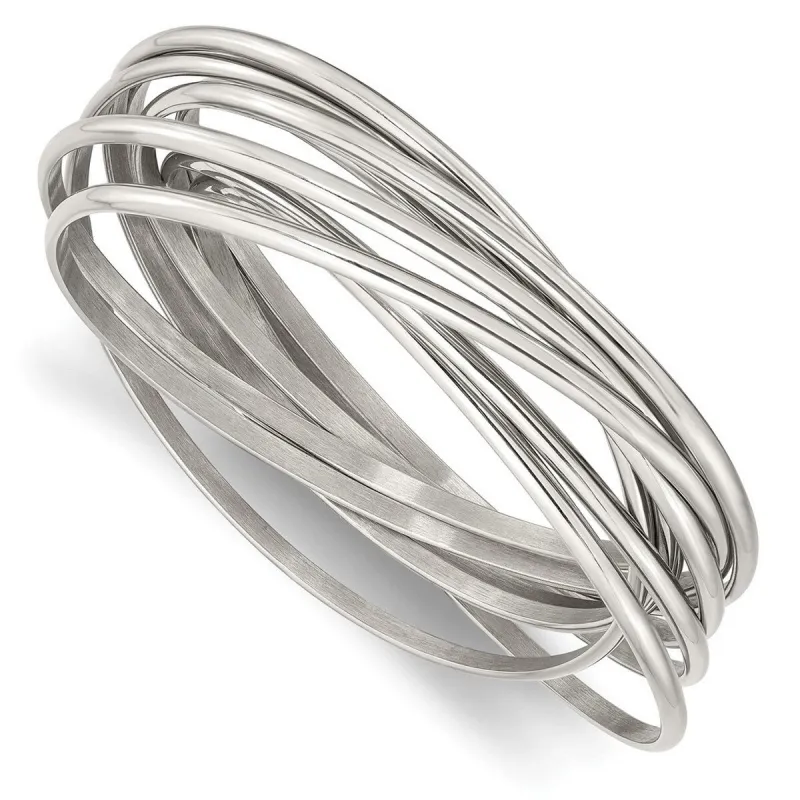 Curata Stainless Steel Slip-On Polished 9 Strand Intertwined Bangle Bracelet sold by Zulily