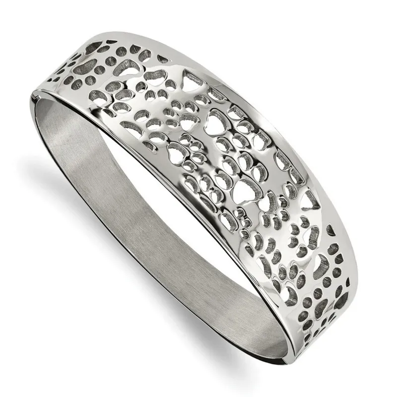 Curata Stainless Steel Polished 22mm Paw Print Hinged Bangle Bracelet sold by Zulily