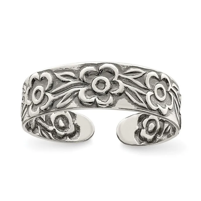 Curata 925 Sterling Silver Antiqued Flowers Adjustable Toe Ring sold by Zulily