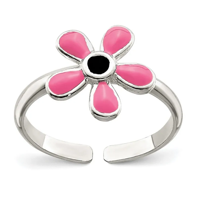 Curata 925 Sterling Silver Solid Pink Enameled Daisy Adjustable Toe Ring sold by Zulily