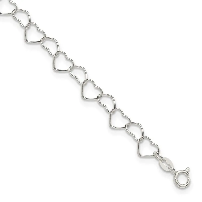 Curata 925 Sterling Silver 9" or 10" 7mm Fancy Heart Link Anklet for Women sold by Zulily