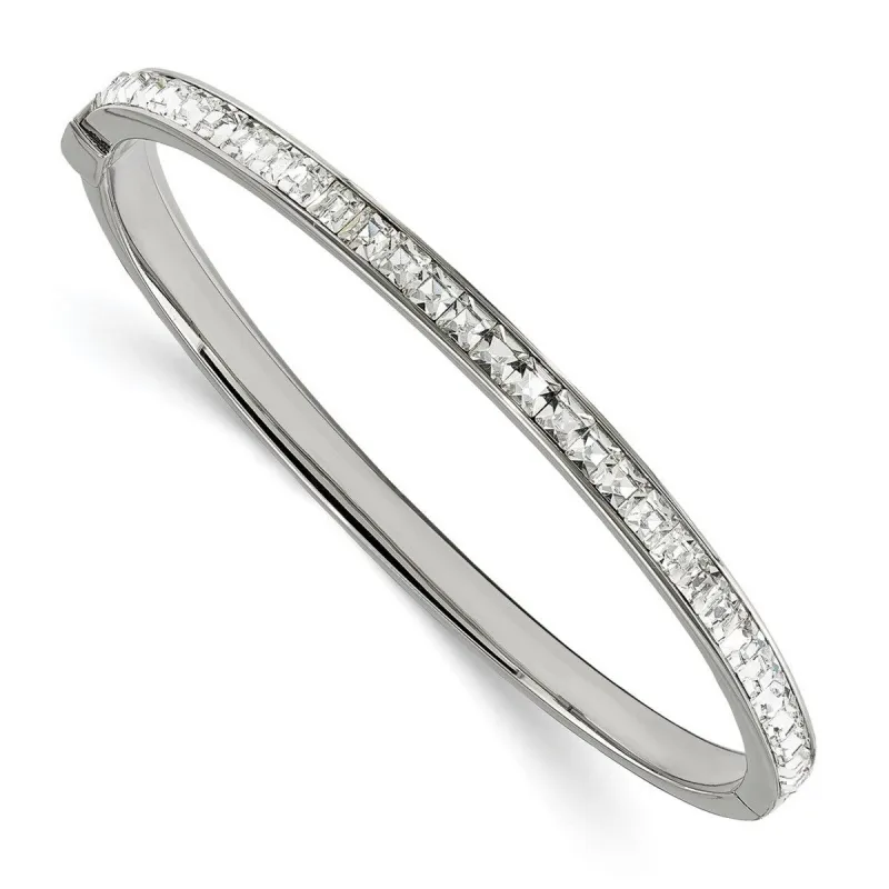 Curata Stainless Steel Polished 5mm Crystal Hinged Bangle Bracelet made by Zulily