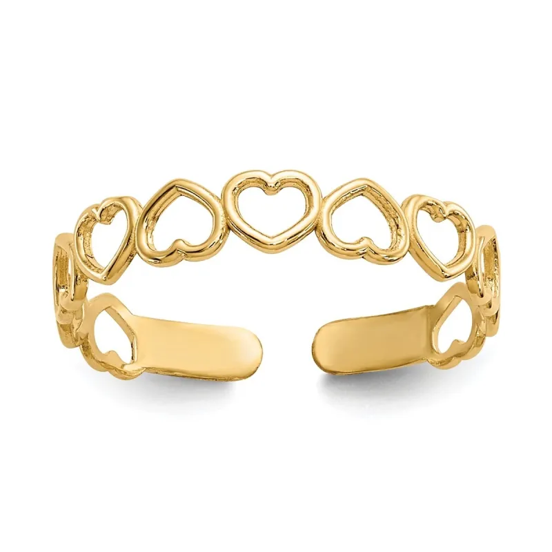 Curata Solid 10k Yellow Gold Alternating Open Hearts Adjustable Toe Ring sold by Zulily
