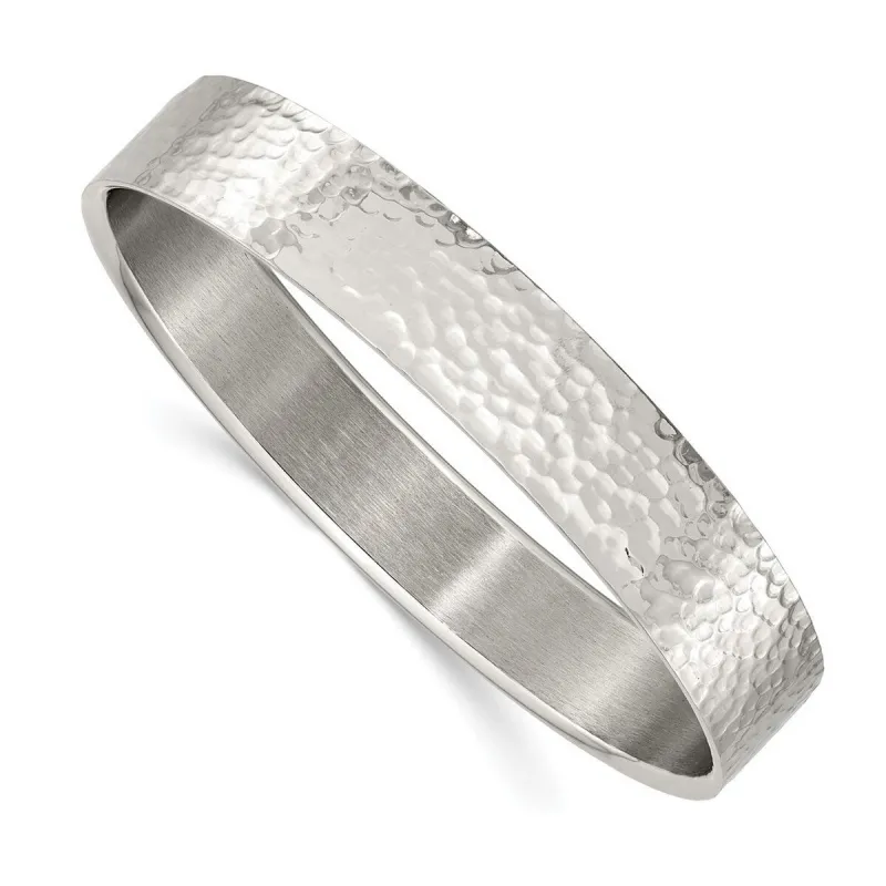 Curata Stainless Steel 8" Slip-On 13mm Hammered Bangle Bracelet sold by Zulily