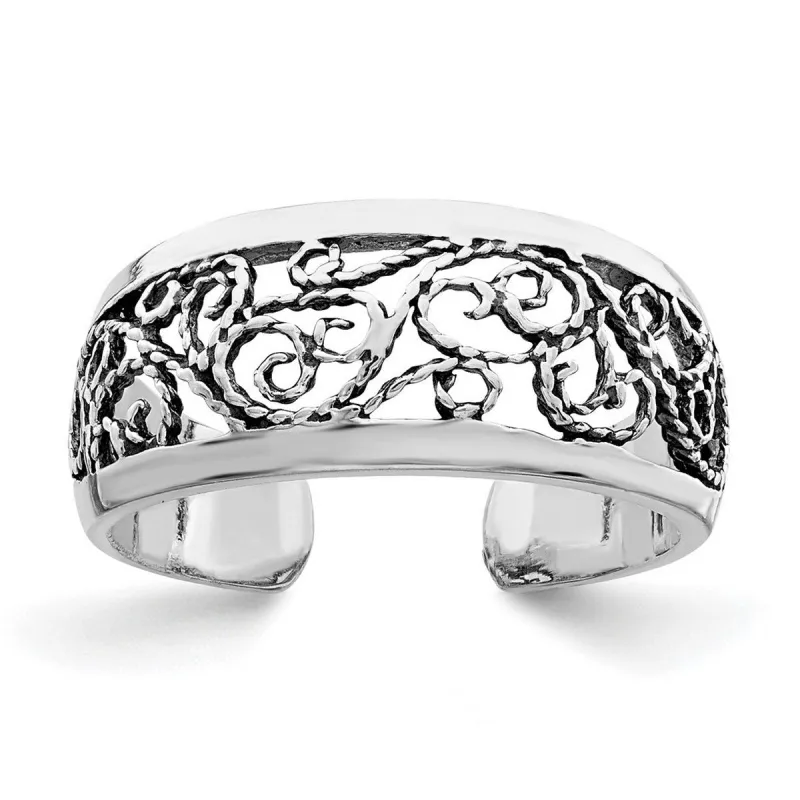 Curata 925 Sterling Silver Antiqued Scroll Filgree Adjustable Toe Ring sold by Zulily