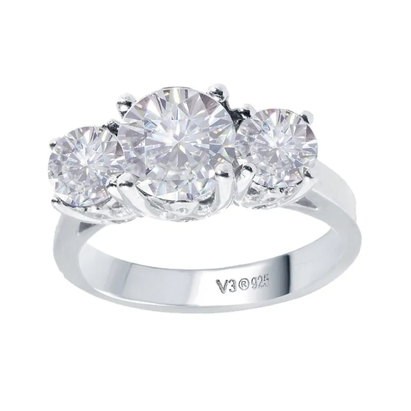 Sterling Silver with 1.90 CTTW Moissanite Three-Stone Ring sold by Zulily
