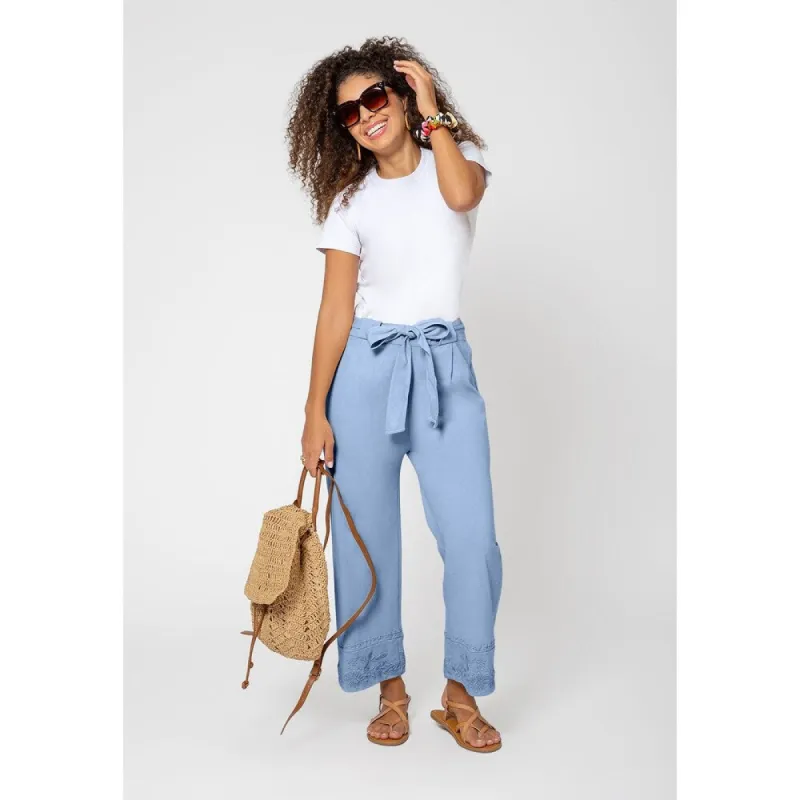 Leota Women's Lupita Floral Embroidered Ankle Wide Leg Pants Blue Size Small sold by Zulily