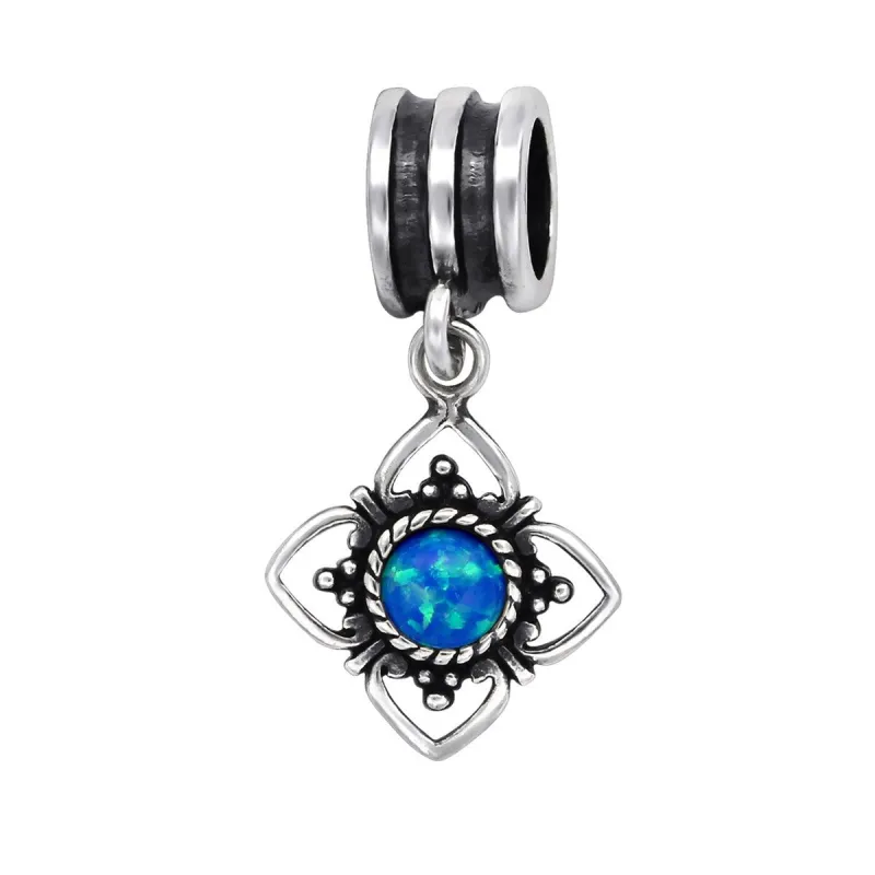 Blue Lab-Created Opal Sterling Silver Flower Charm sold by Zulily