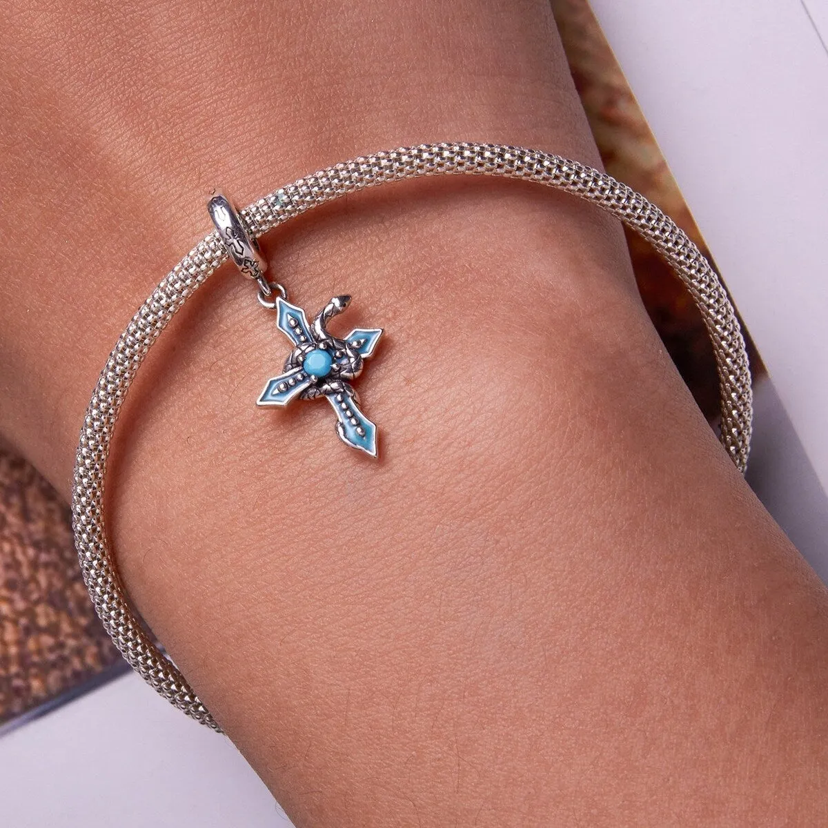 Turquoise Enamel & Sterling Silver Snake Cross Charm sold by Zulily product image thumbnail 3
