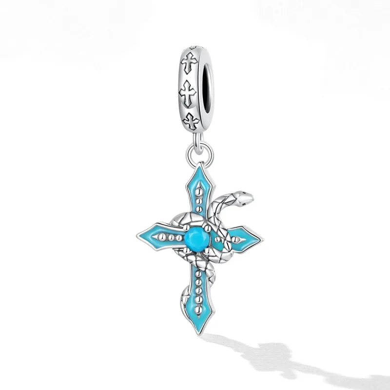 Turquoise Enamel & Sterling Silver Snake Cross Charm sold by Zulily