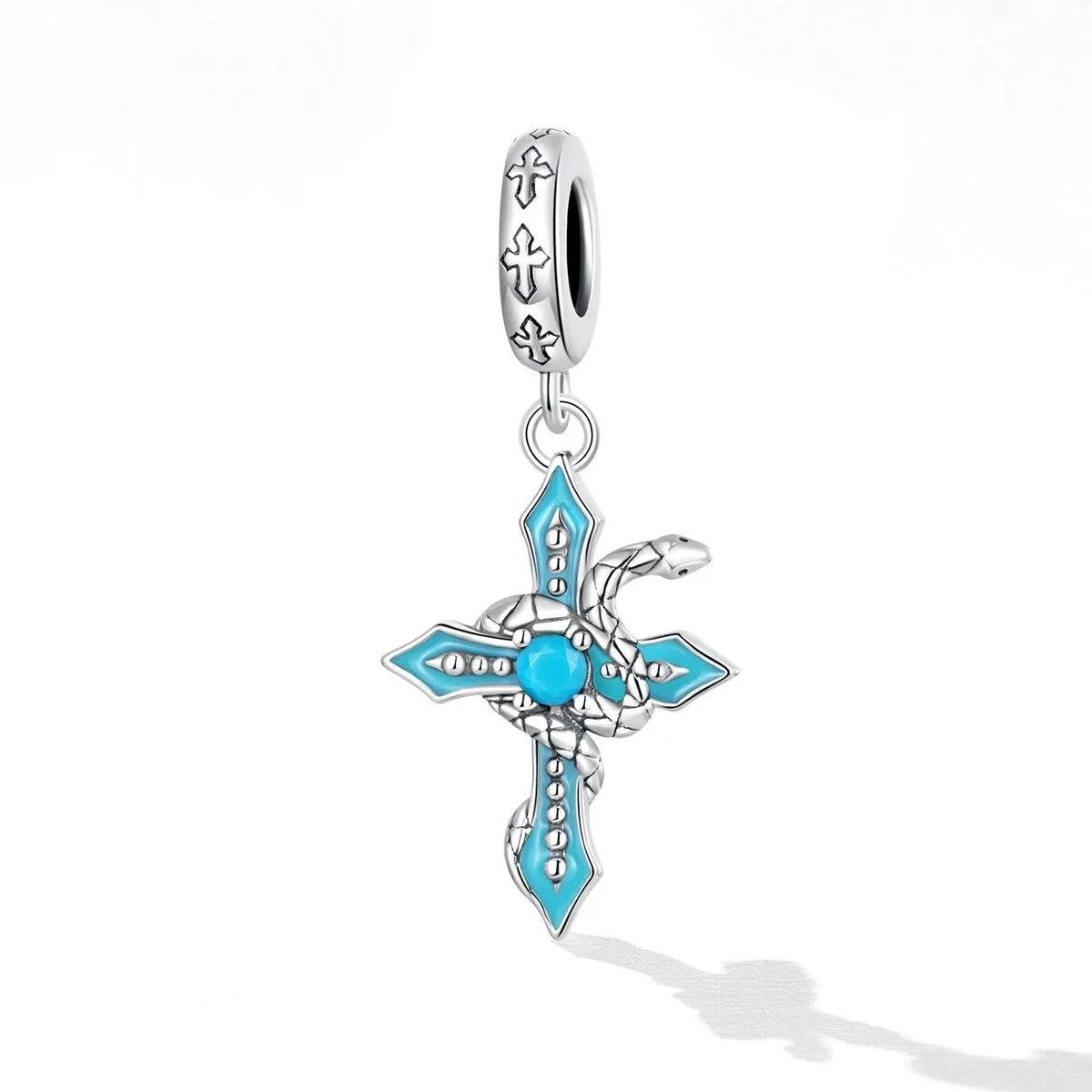 Turquoise Enamel & Sterling Silver Snake Cross Charm sold by Zulily