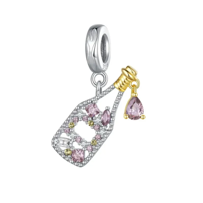 Sterling Silver & Mauve CZ Champagne Bottle Dangling Charm sold by Zulily