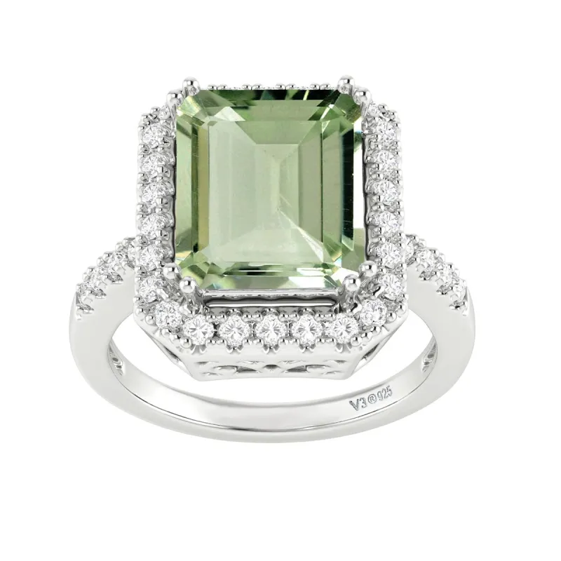 Sterling Silver Octagon 4.50 CTTW Natural Prasiolite & White Topaz Halo Ring for Women sold by Zulily