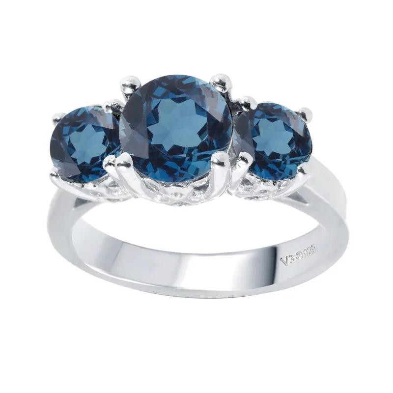 Sterling Silver 2.85 CTTW Natural London Blue Topaz Three-Stone Ring sold by Zulily