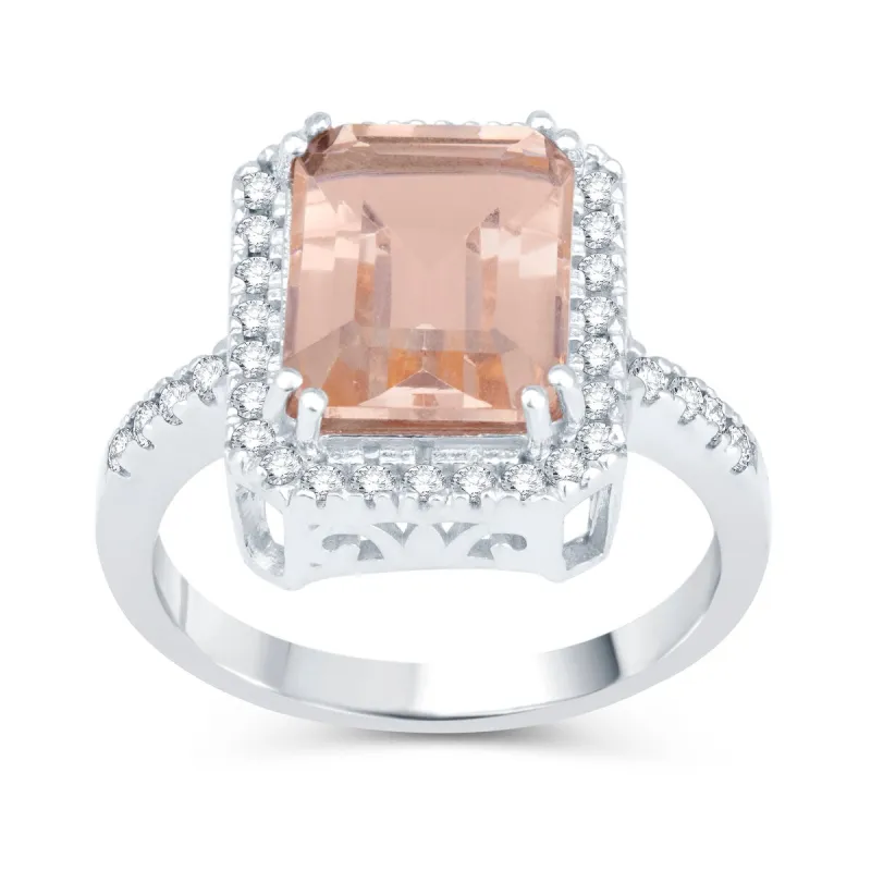 Sterling Silver Octagon 4.50 CTTW Morganite & White Topaz Halo Ring for Women sold by Zulily