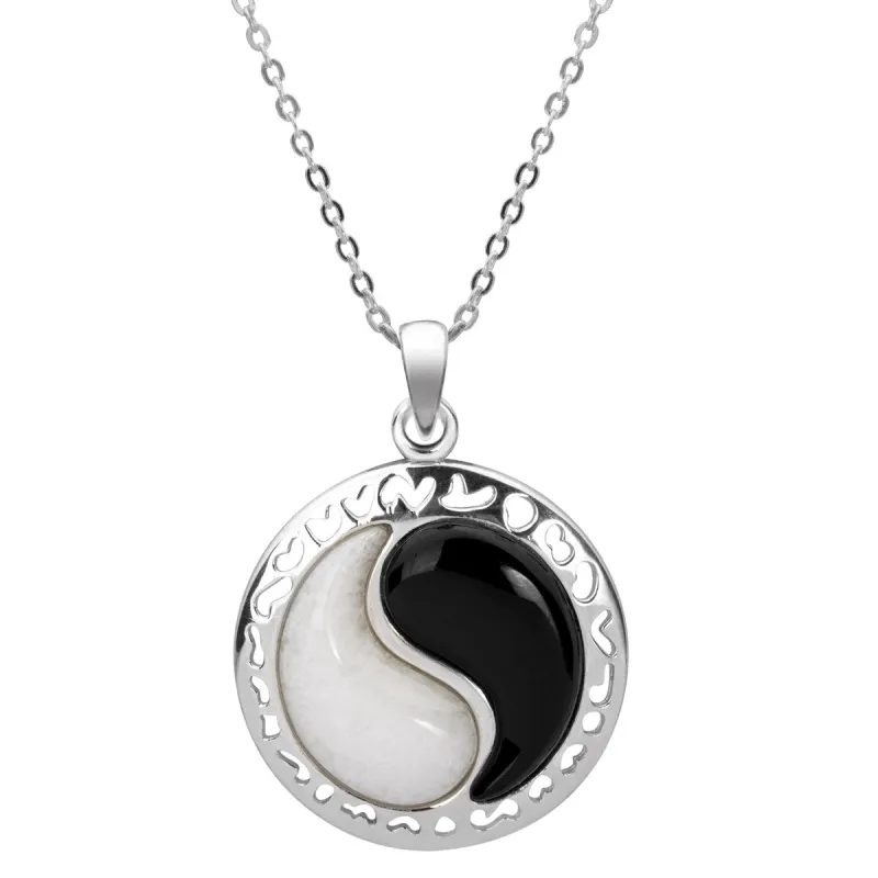 Sterling Silver 1.55Ct Natural White Jade and Black Onyx Yin Yang Pendant sold by Zulily