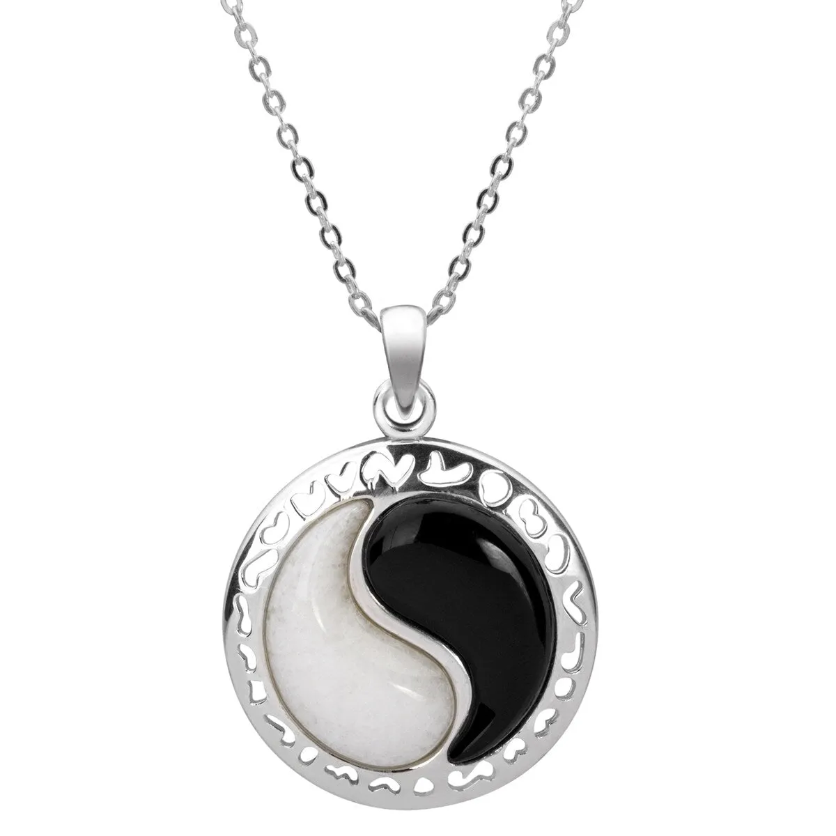 Sterling Silver 1.55Ct Natural White Jade and Black Onyx Yin Yang Pendant sold by Zulily