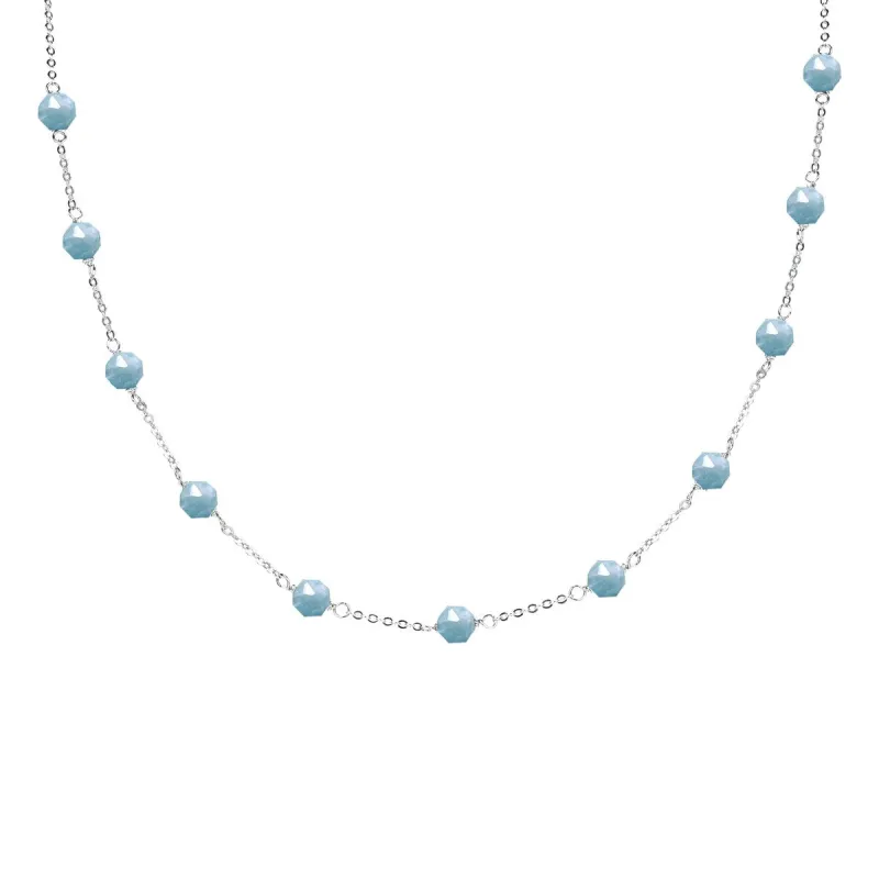 7.00CTTW Aquamarine Station Necklace 16" Chain and 2" Extention in Sterling Silver sold by Zulily