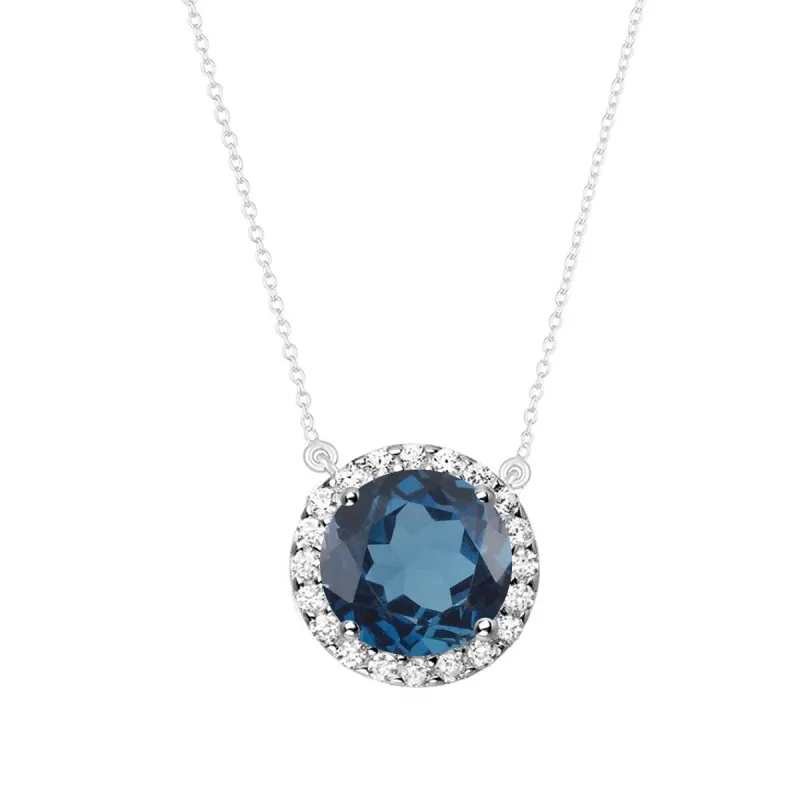 Sterling Silver 2.00Ct Natural London Blue Topaz and White Topaz Halo Pendant sold by Zulily