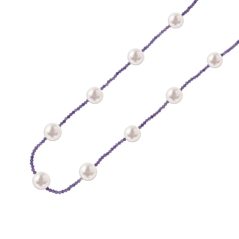Freshwater Pearl and Amethyst Station Necklace in Sterling Silver sold by Zulily