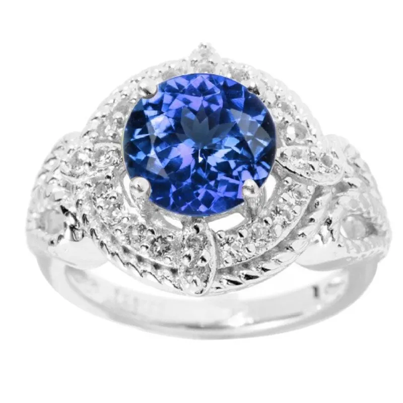 Elegant Halo Ring in Sterling Silver Natural Tanzanite and White Topaz 2.70Ct sold by Zulily
