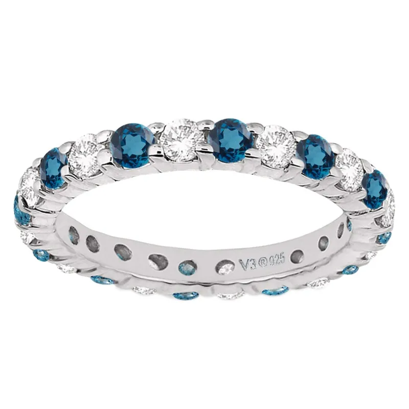 Natural London Blue Topaz and White Topaz Eternity Band Ring in 925 Sterling Silver sold by Zulily