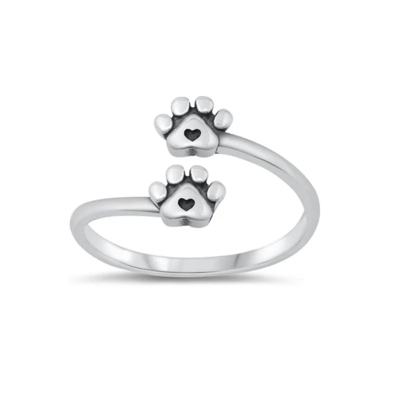 Sterling Silver Heart Paw Prints Bypass Ring sold by Zulily