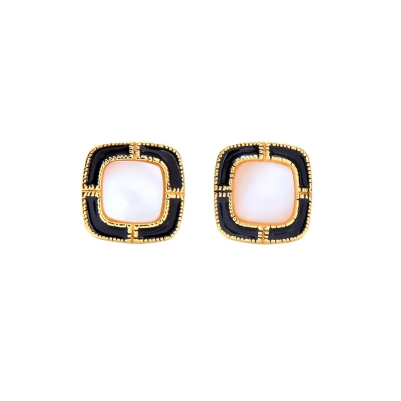 Black & Gold Square Stud Earrings sold by Zulily