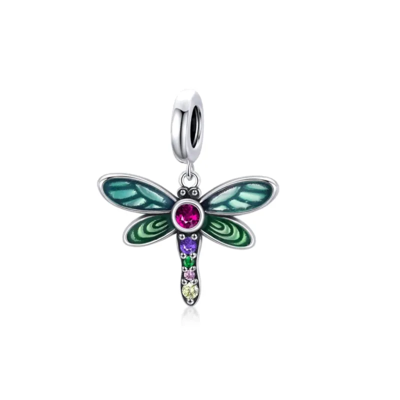 Sterling Silver Multi Colored Dragonfly Cubic Zirconia Dangle Charm Bead sold by Zulily