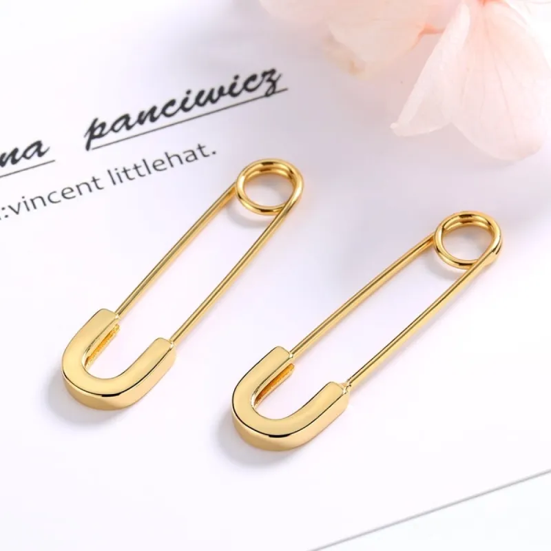 Sterling Silver Safety Pin Earrings in 14K Gold - 26mm L x 12mm W sold by Zulily