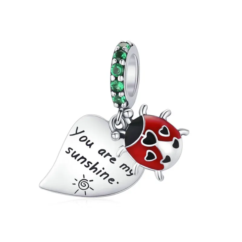 Sterling Silver Green CZ, Red Ladybug 'You Are my Sunshine' Bracelet Charm sold by Zulily