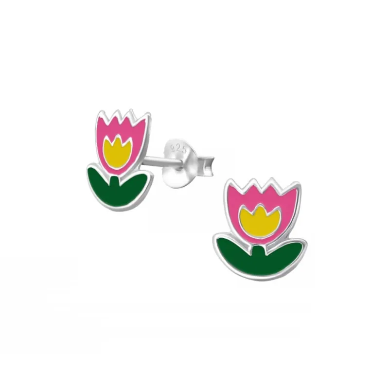 Pink Tulip Sterling Silver Stud Earrings sold by Zulily