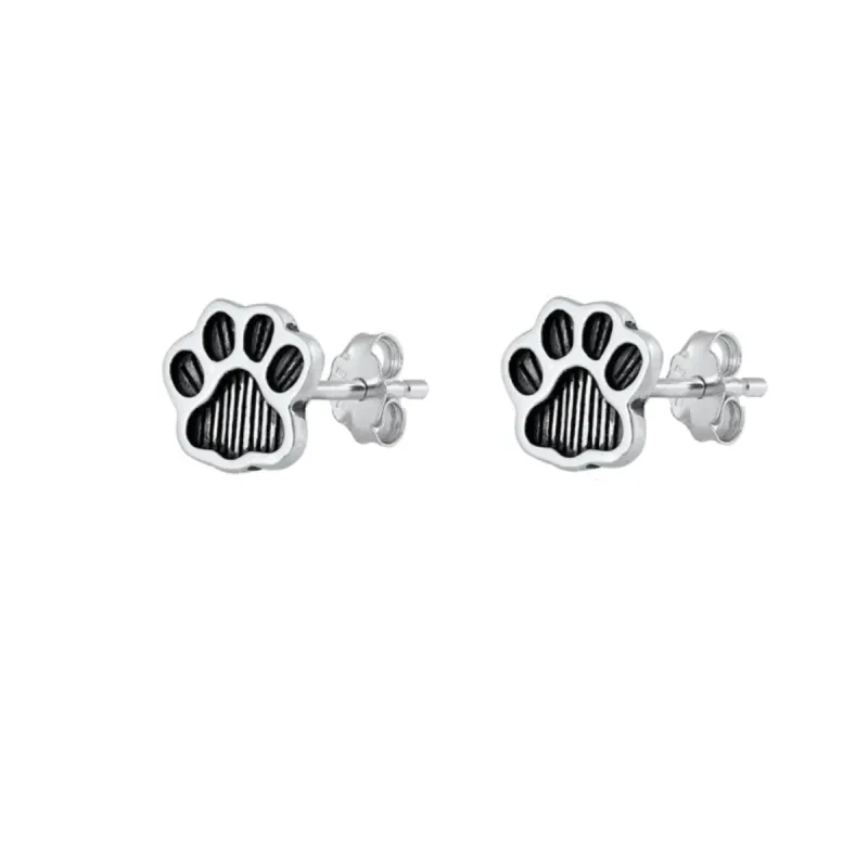 Sterling Silver Oxidized Paw Print Stud Earrings sold by Zulily