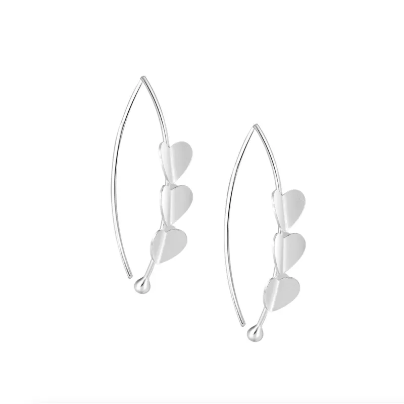 Sterling Silver Triple Heart Threader Earrings sold by Zulily